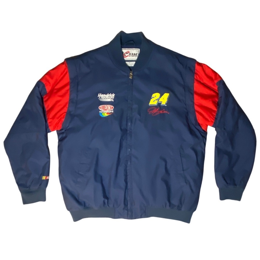 Chase Authentics Jeff Gordon 24 NASCAR Racing Jacket Navy Red XL Zip Off Sleeves